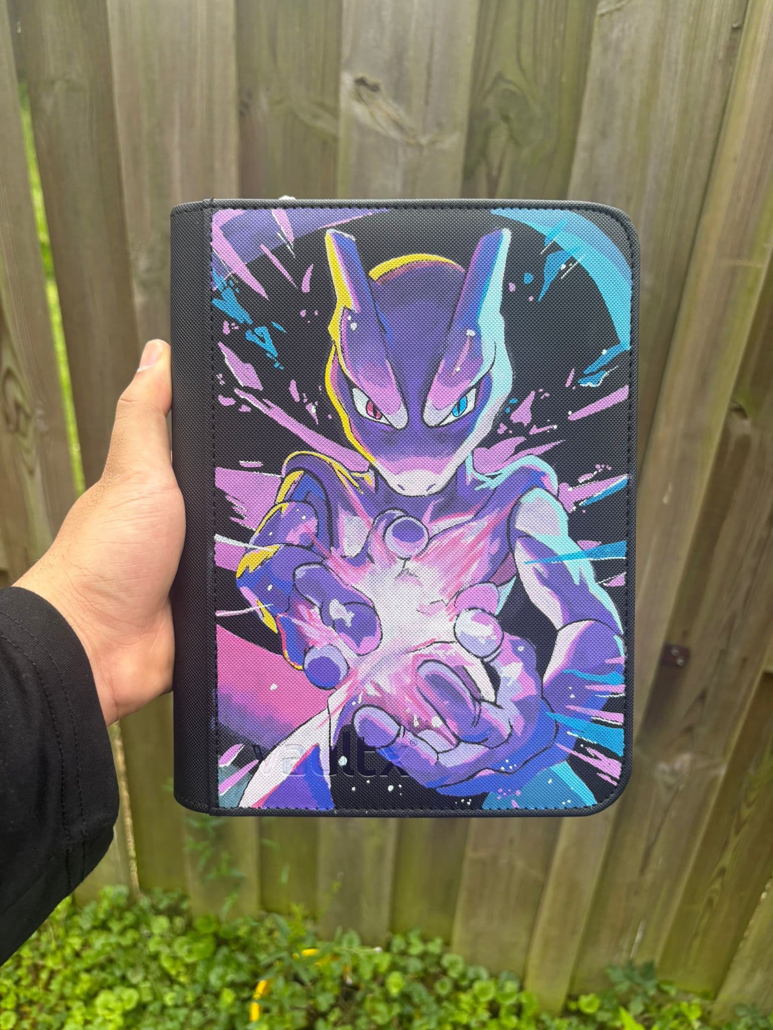 Custom Mewtwo binder with a cosmic purple design